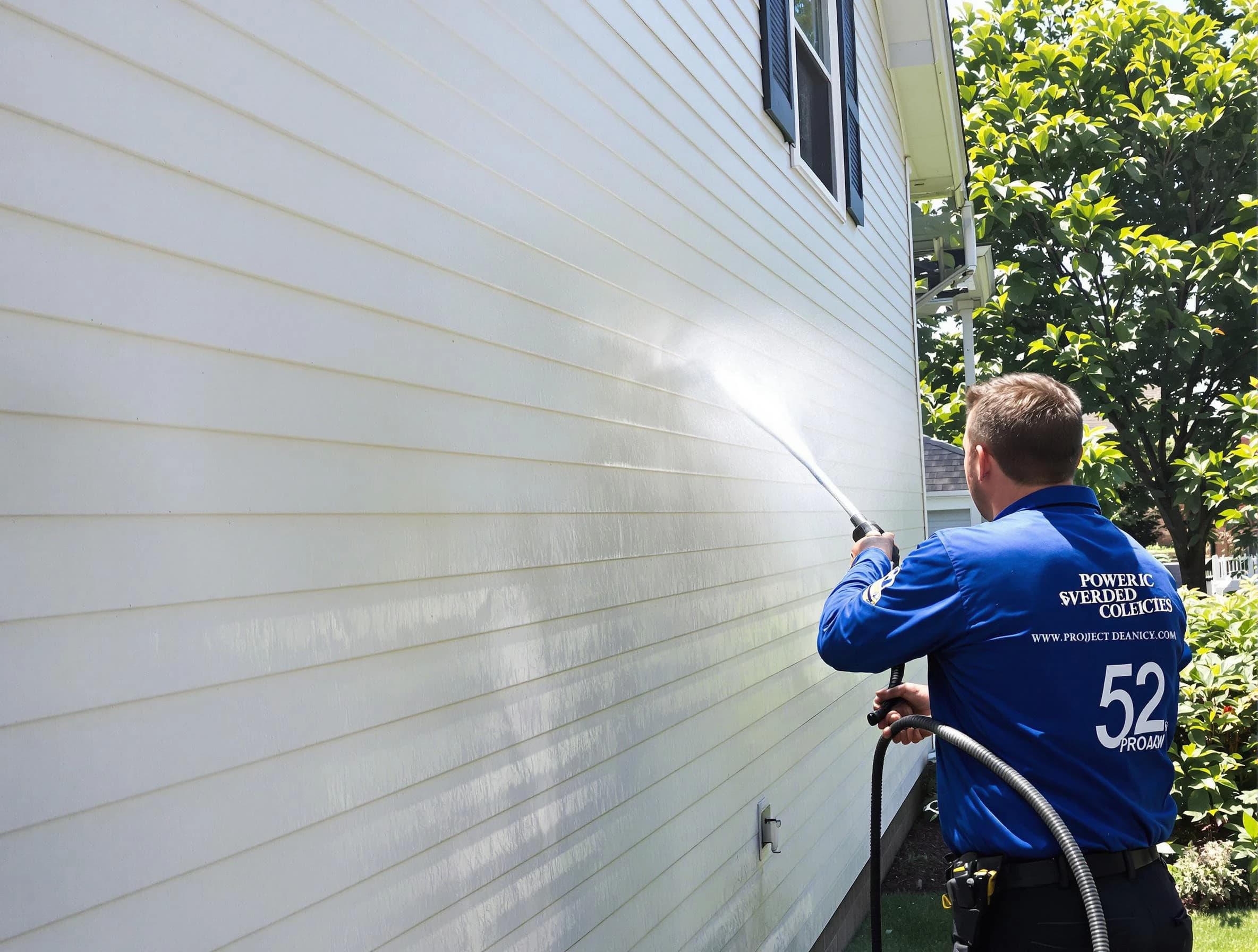 A Mayfield Heights Power Washing technician power washing a home in Mayfield Heights