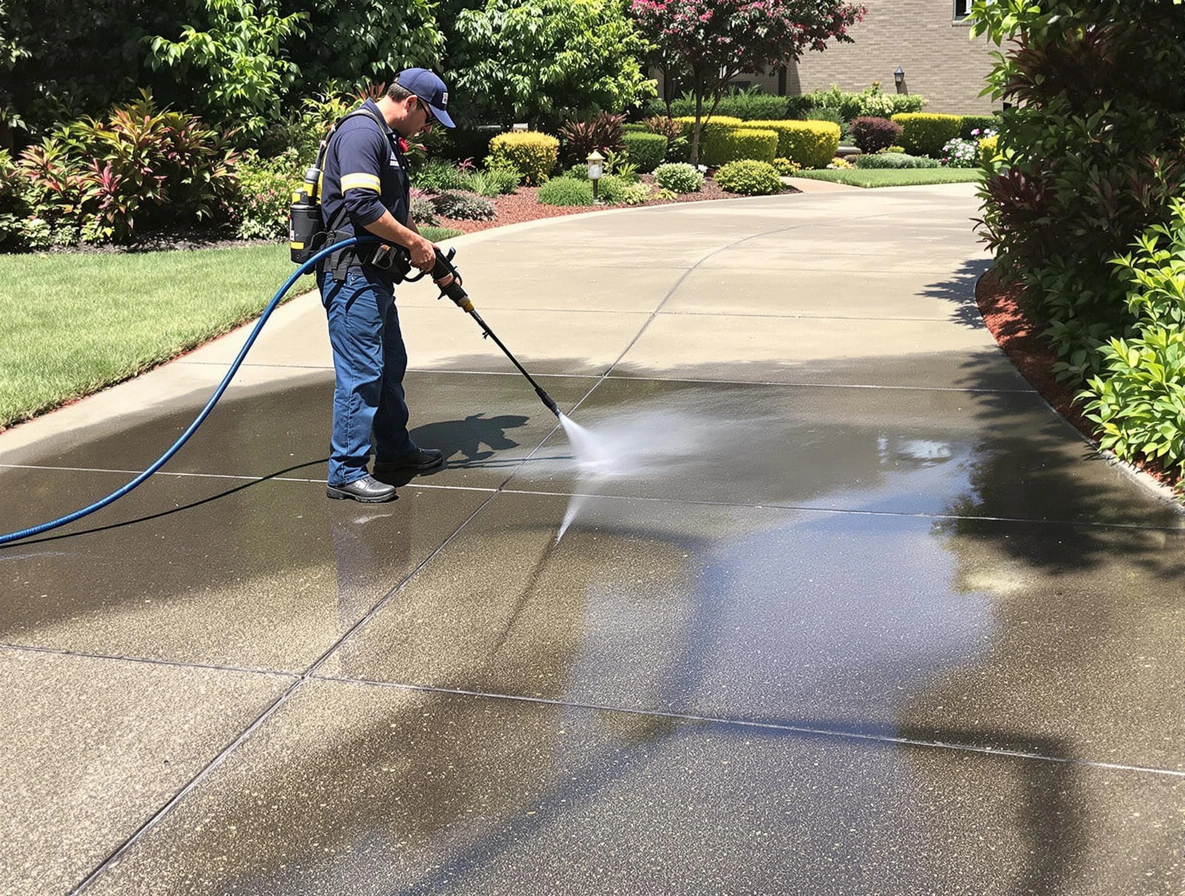 Experienced Mayfield Heights Power Washing team member pressure washing a driveway in Mayfield Heights