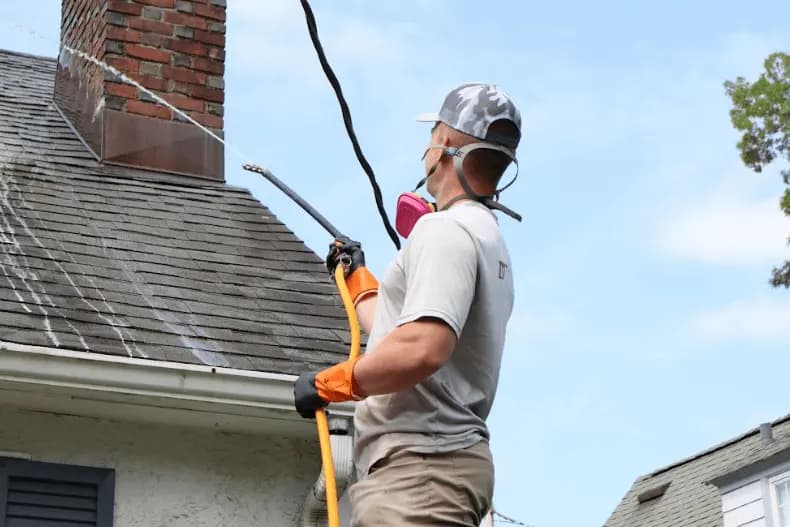 Mayfield Heights Power Washing professional performing gentle roof washing service in Mayfield Heights