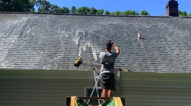 Before and after results of roof washing by Mayfield Heights Power Washing in Mayfield Heights